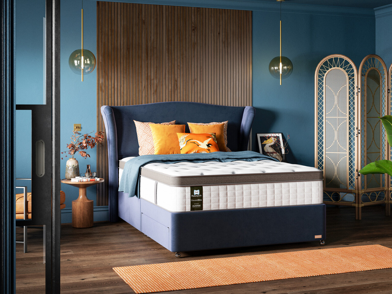 Sealy Orwell Posturepedic Divan Bed Set On Castors King Bespoke Mulberry