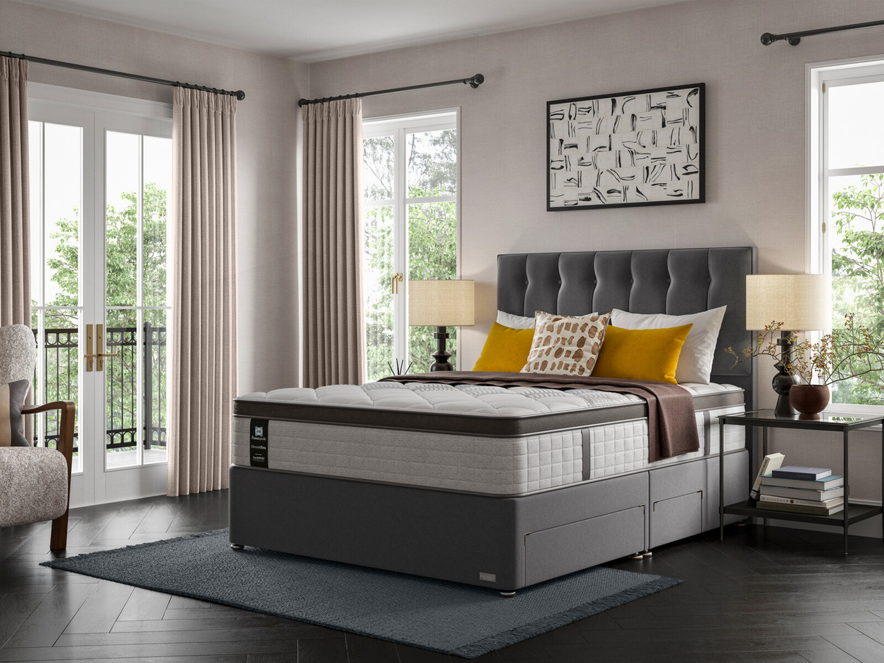 Sealy Bronte Posturepedic Divan Bed Set On Glides Super King Bespoke Stone