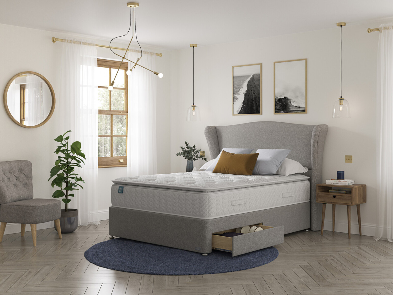 Igel Advance 3000i Pillow Top Divan Bed Set On Glides Super King Linen Charcoal