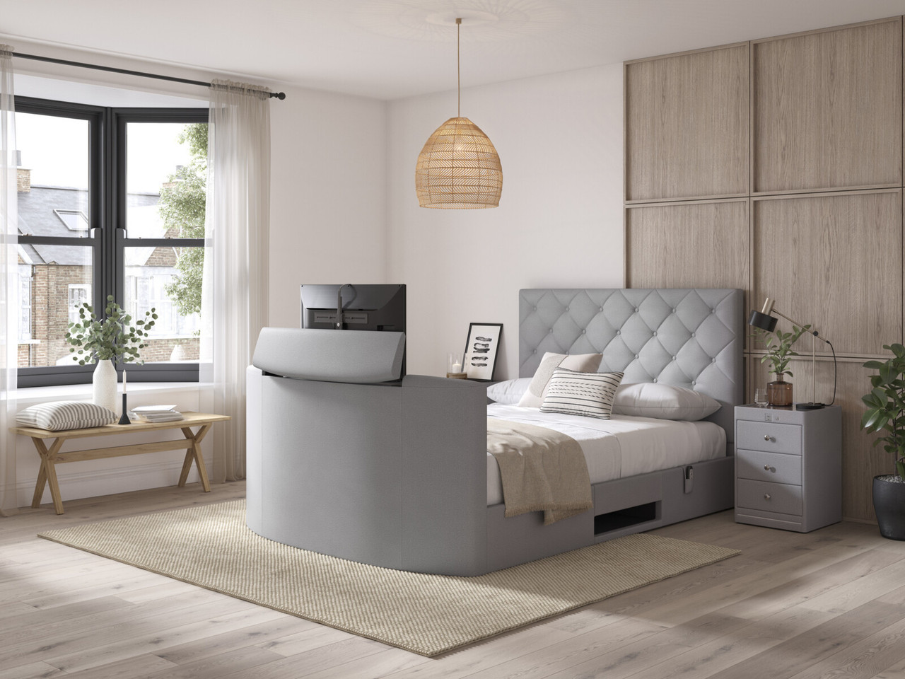 Rhea Ottoman Tv Bed Frame Super King Light Grey