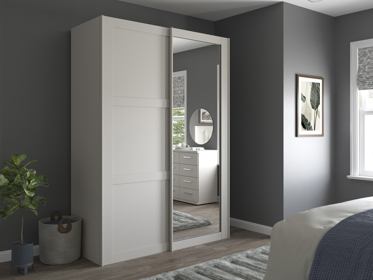 Alster 2 Door Sliding Mirrored Wardrobe 2 Door Sliding Pebble Grey