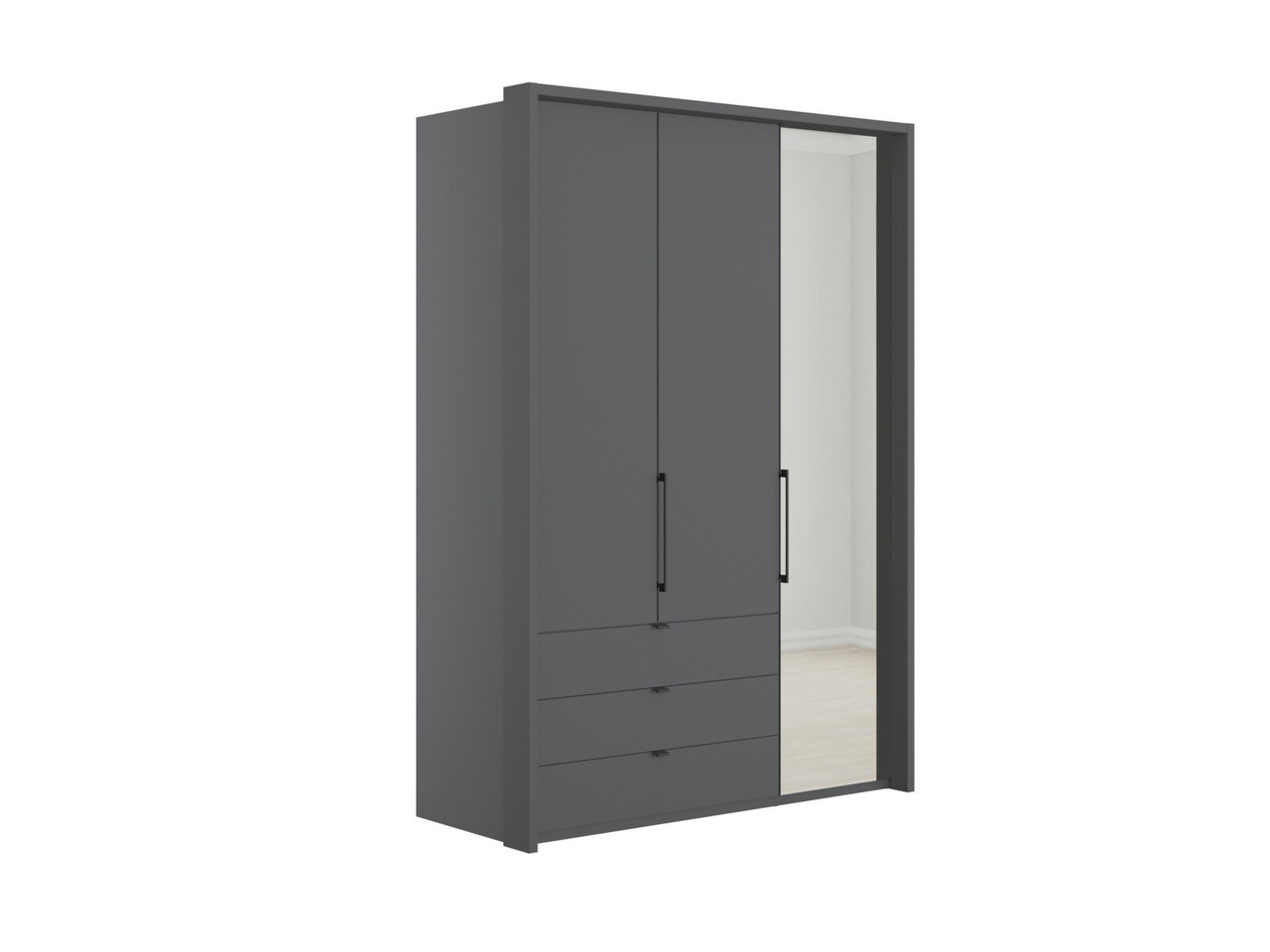 Emden 3 Door 3 Drawers On Left Hinged Mirrored Wardrobe H: 220 X W: 157 X L: 58 Cm Pebble Grey