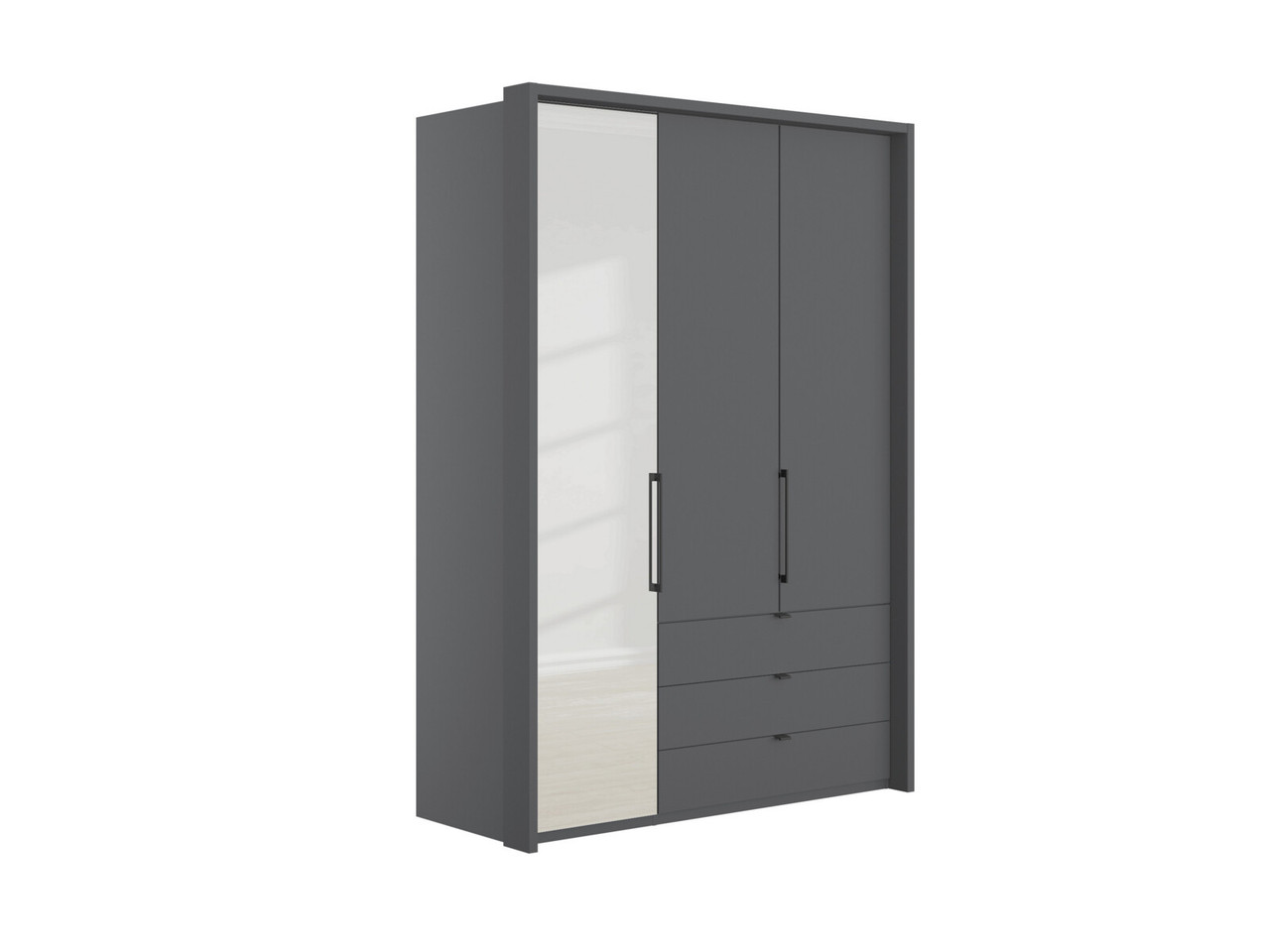 Emden 3 Door 3 Drawers On Right Hinged Mirrored Wardrobe H: 220 X W: 157 X L: 58 Cm Pebble Grey