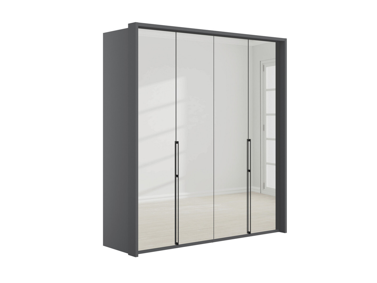 Emden 4 Door 4 Mirror Hinged Wardrobe H: 220 X W: 207 X L: 58 Cm Pebble Grey
