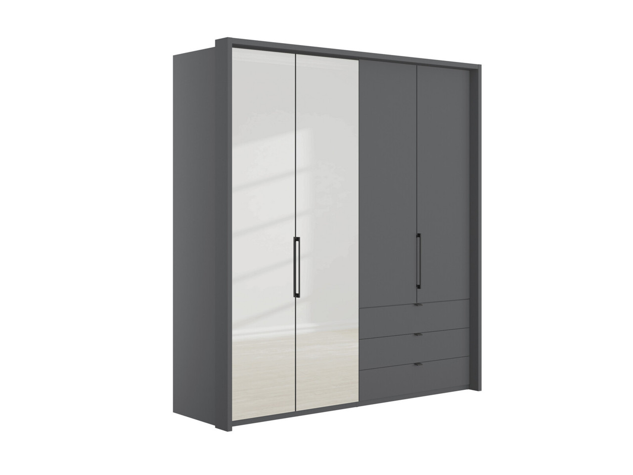 Emden 4 Door 3 Drawers On Right Hinged Mirrored Wardrobe H: 220 X W: 207 X L: 58 Cm Pebble Grey