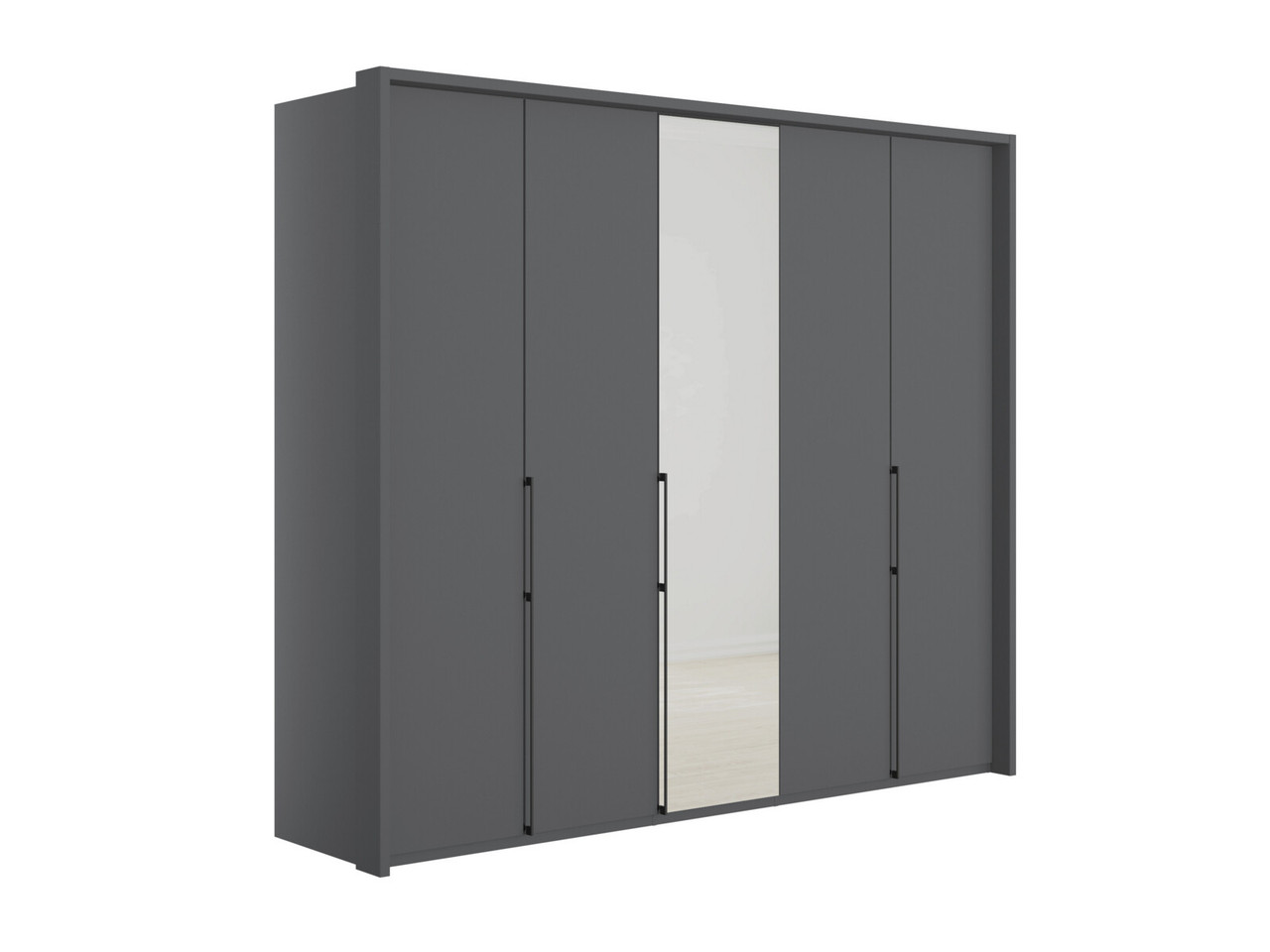 Emden 5 Door 1 Mirror Hinged Wardrobe H: 220 X W: 257 X L: 58 Cm Pebble Grey