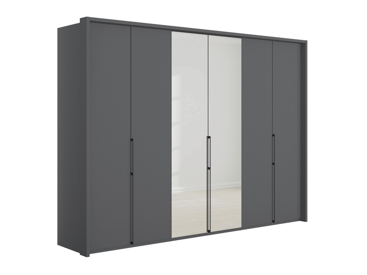 Emden 6 Door 2 Mirror Hinged Wardrobe H: 220 X W: 307 X L: 58 Cm Pebble Grey