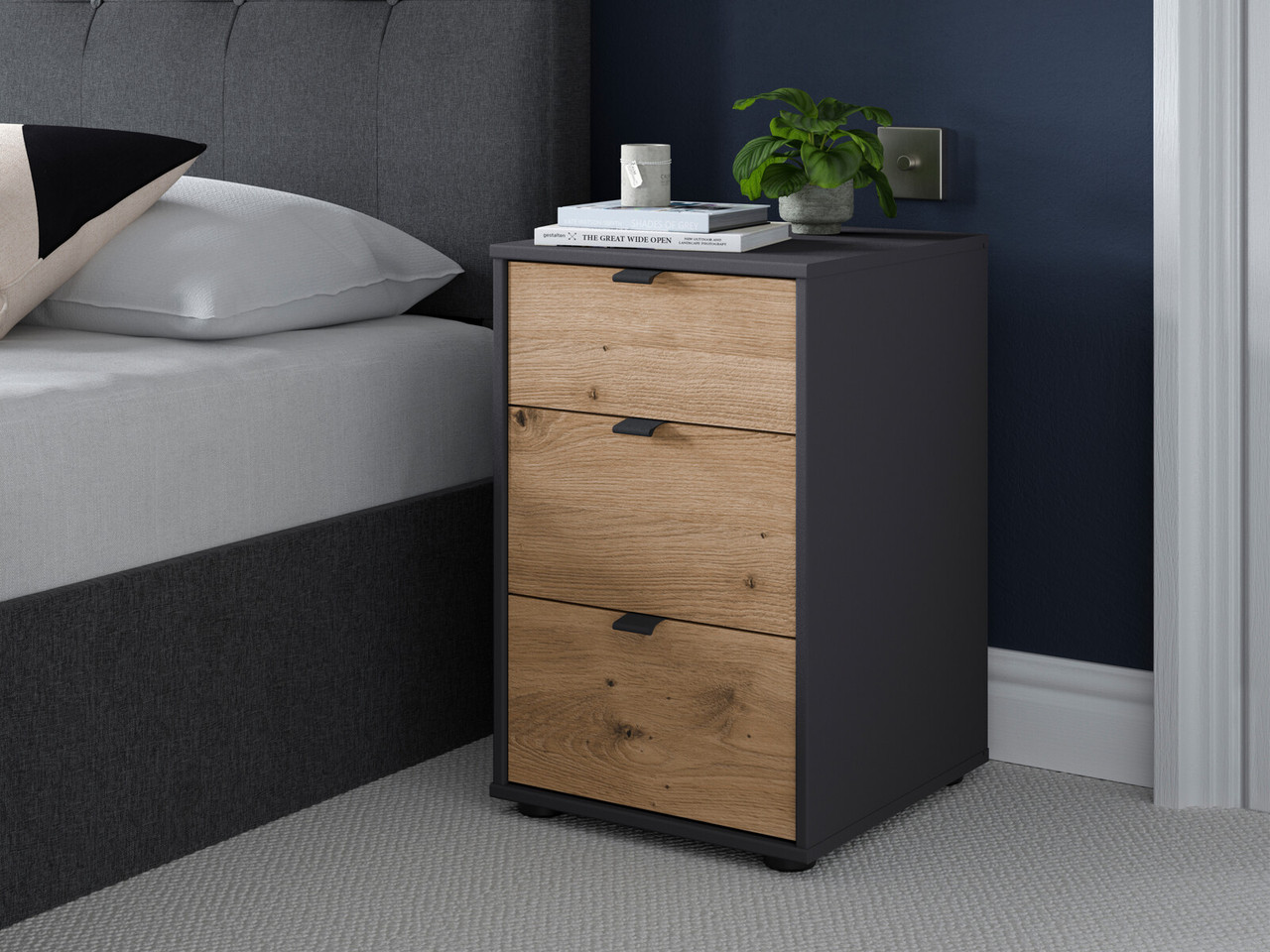 Dorsten 3 Drawer Bedside Cabinet 3 Drawers Graphite