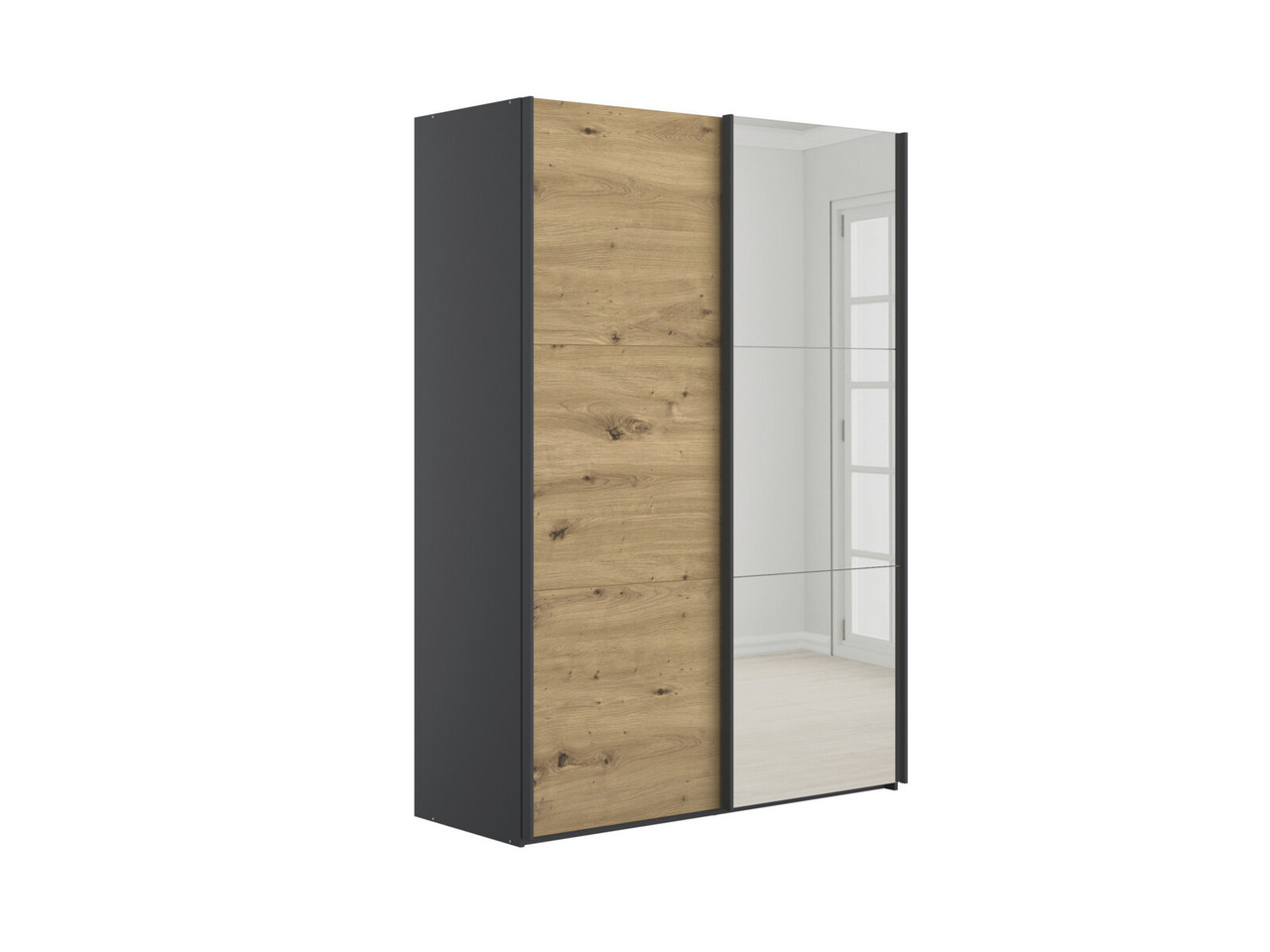 Dorsten 2 Door 1 Mirror Sliding Wardrobe H: 217 X W: 250 X L: 67 Cm Graphite   Bianco Oak