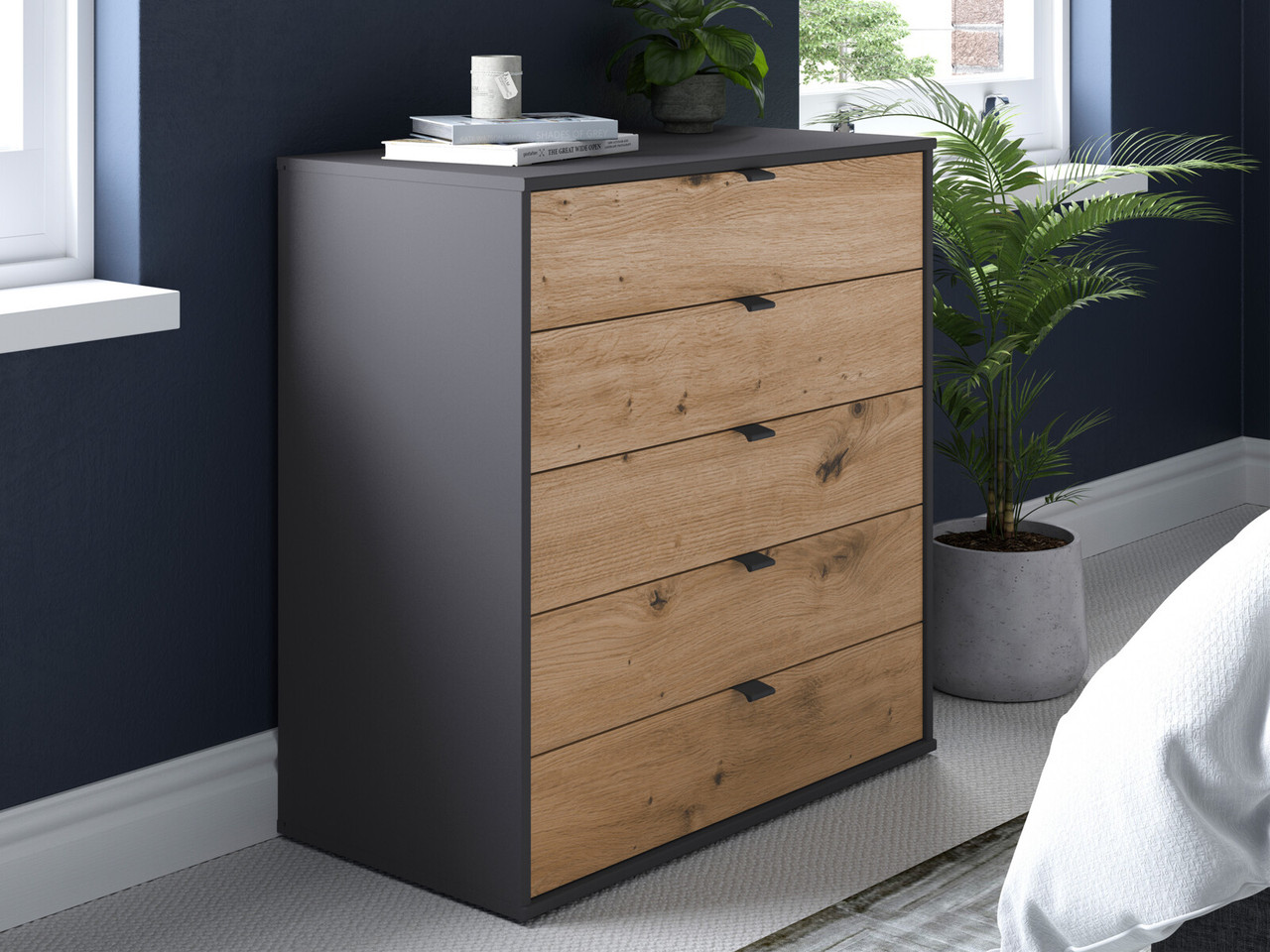 Dorsten 5 Drawer Chest Of Drawers 5 Drawers Bianco Oak