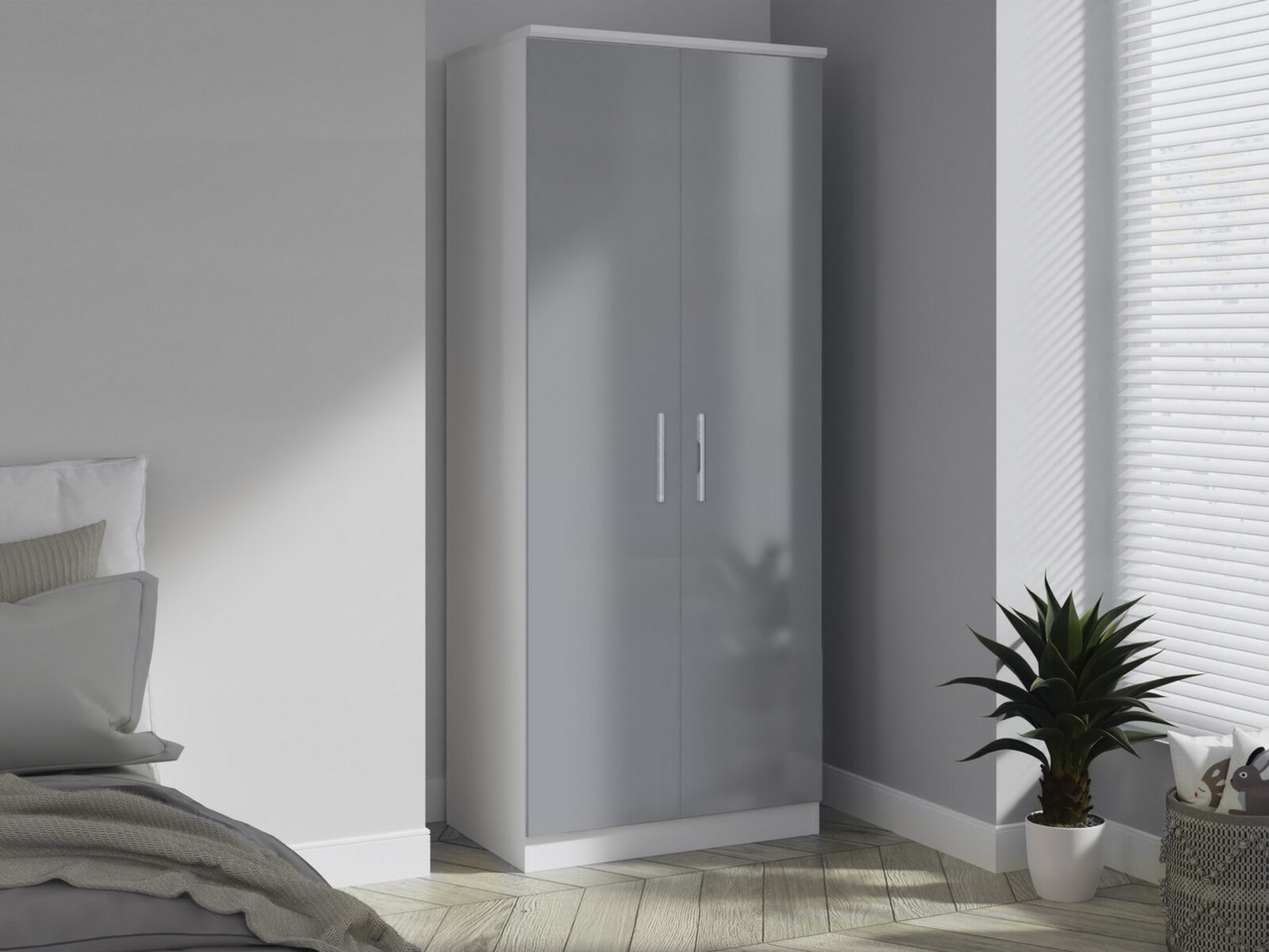 Latina 2 Door Wardrobe H: 182.5 X W: 74 X L: 53 Cm Light Grey Gloss White