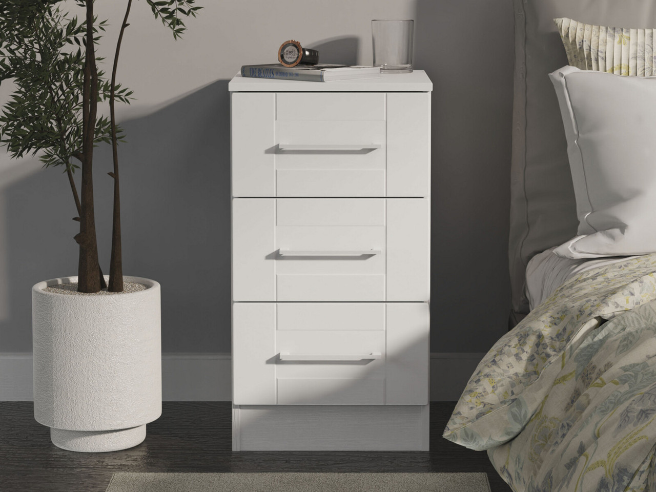 Santana 3 Drawer Bedside Table 3 Drawers Light Grey