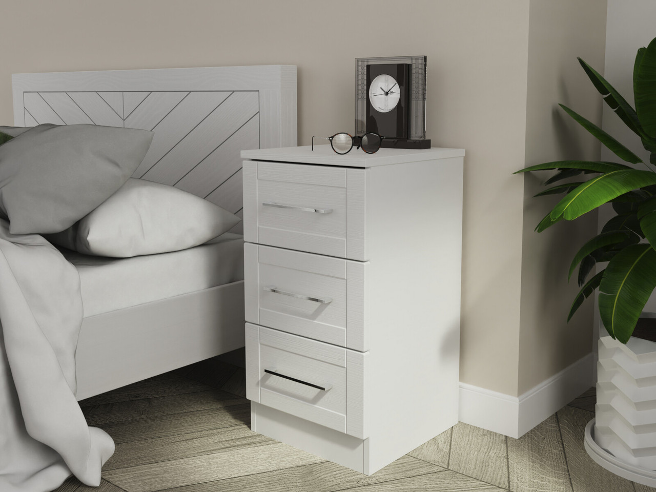 Santana 3 Drawer Bedside Table 3 Drawers White