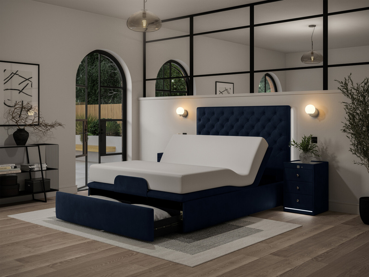 Sleepwave Adjustable Storage Bedframe Super King Deep Blue