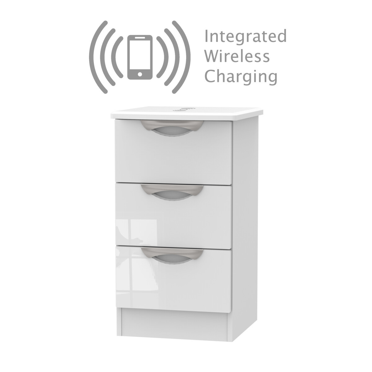 Merton Wireless Charging Bedside Table 3 Drawers Grey