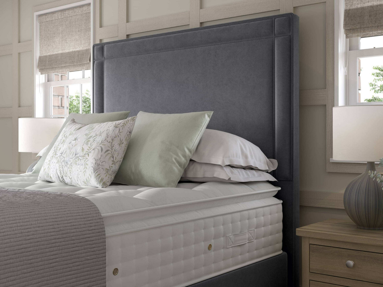 Staples Co Buckingham Studded Full Length Split Headboard Super King London Charcoal