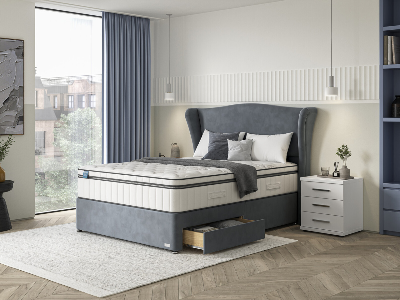 Igel Nanotech 4000i Divan Bed Set On Glides King Castello Silver Grey