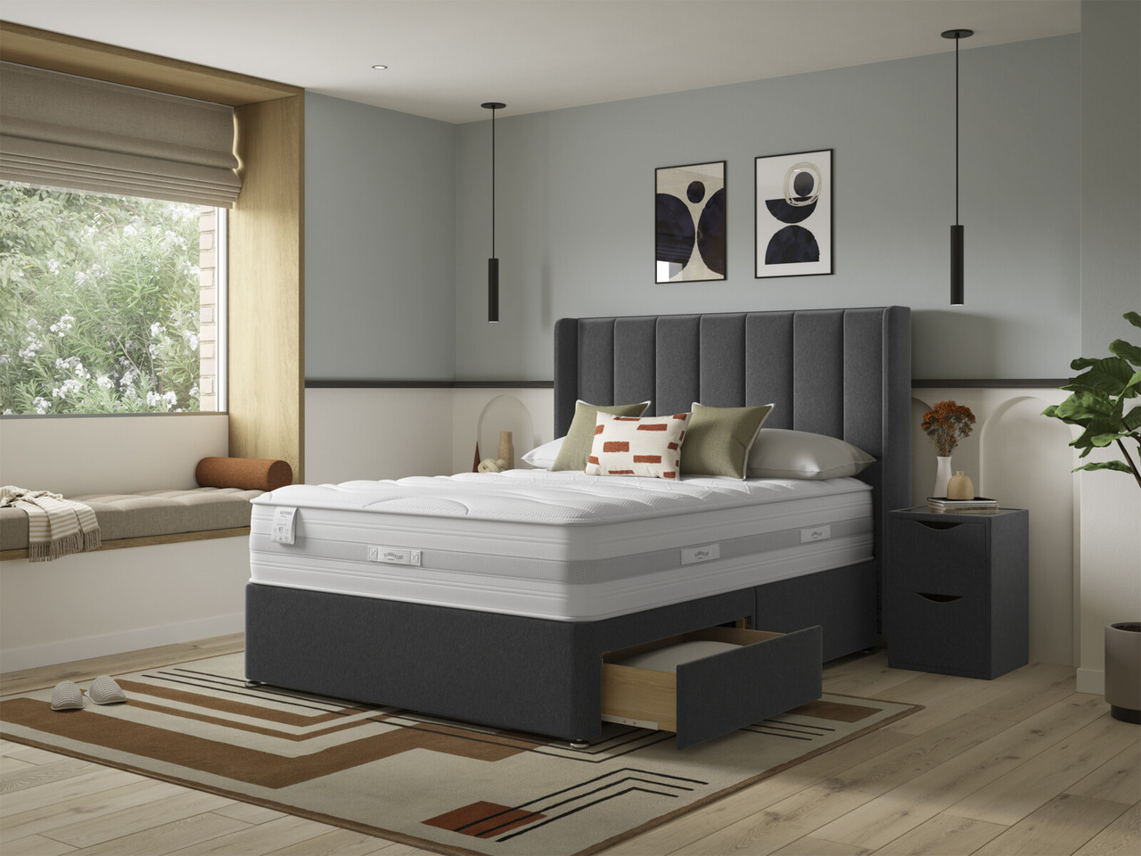 Slumberland Response Latex Premium Divan Bed Set Single Pastel Grey