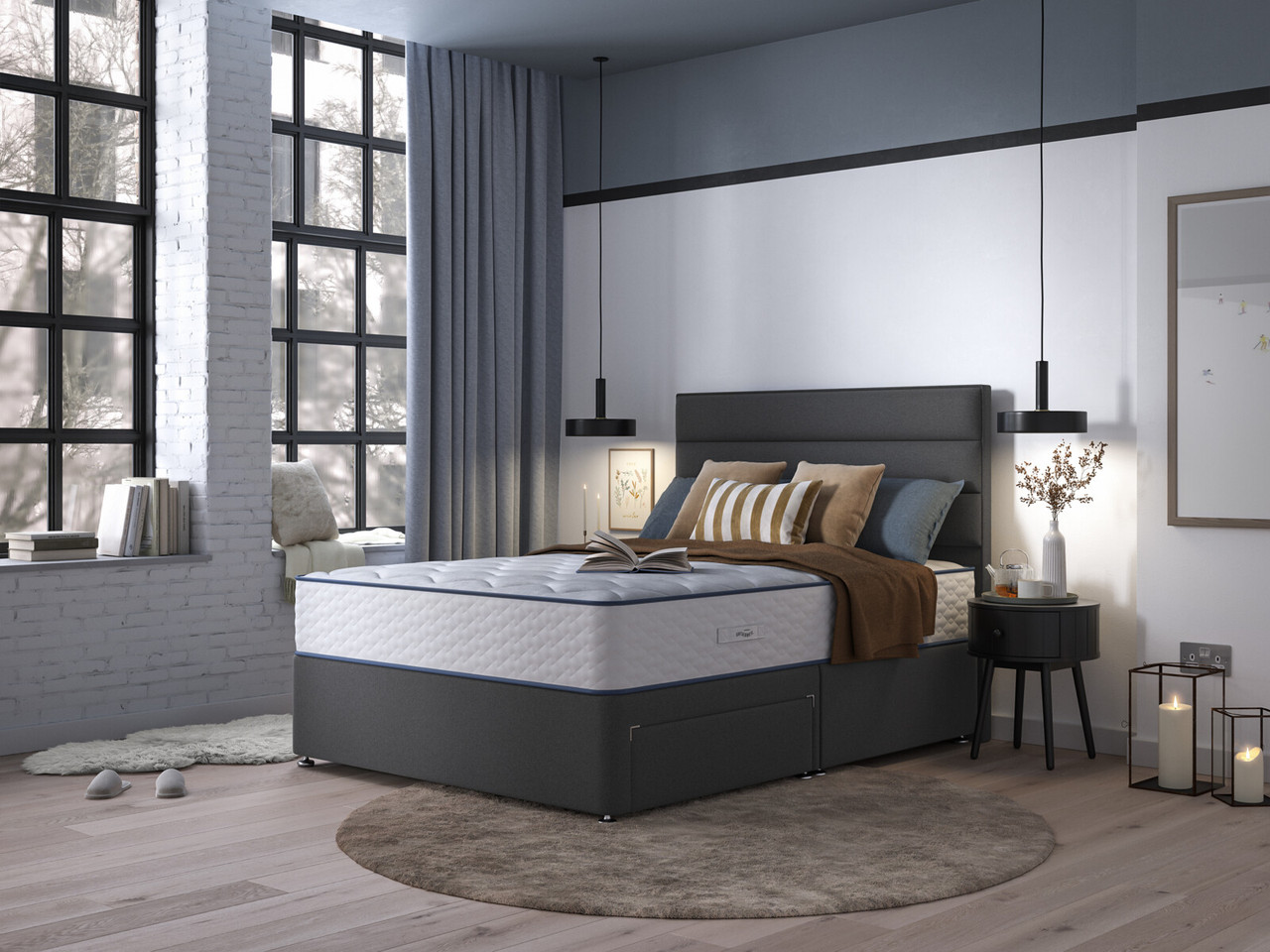 Slumberland Duo 2200 2 In 1 Divan Bed Set On Glides King Ink Blue