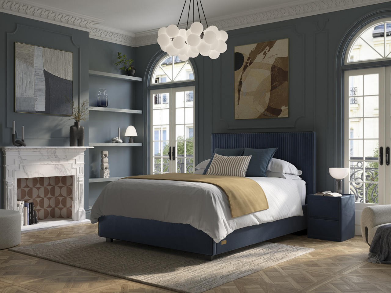 Elle Josephine Ottoman Bed Frame King Andies Navy