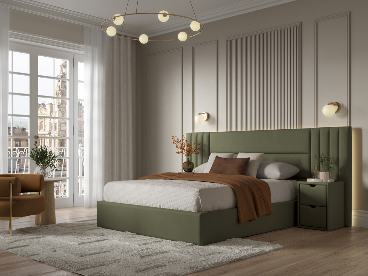 Gilpin Ottoman Bed Frame Double Olive Green Velvet