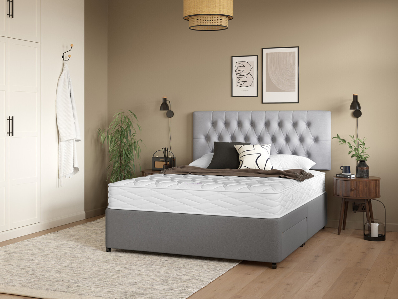 Braunton Memory Divan Bed Set King Cool Grey