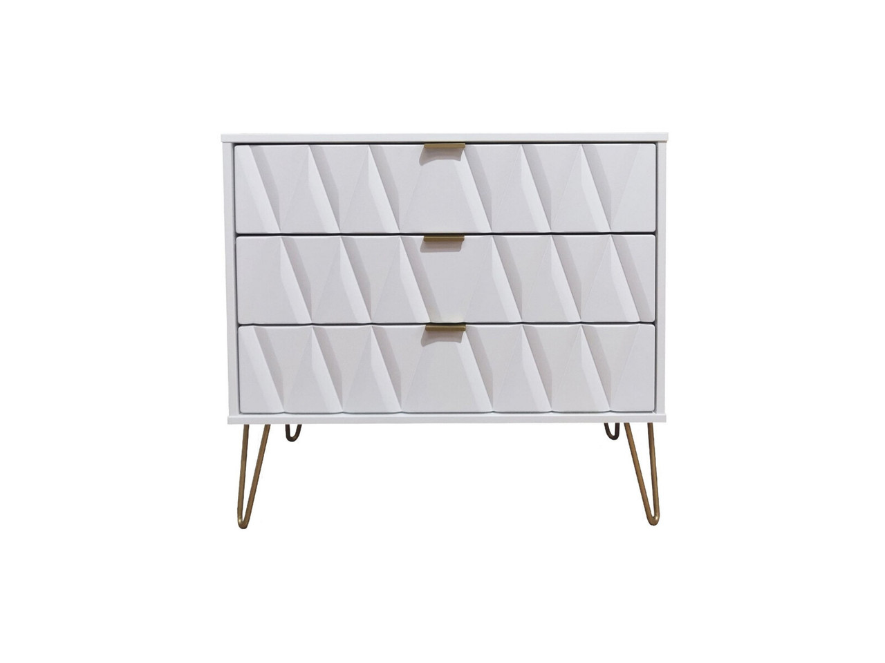 Bexley 3 Drawer Wide Chest Of Drawers 3 Drawers White Matt Gold