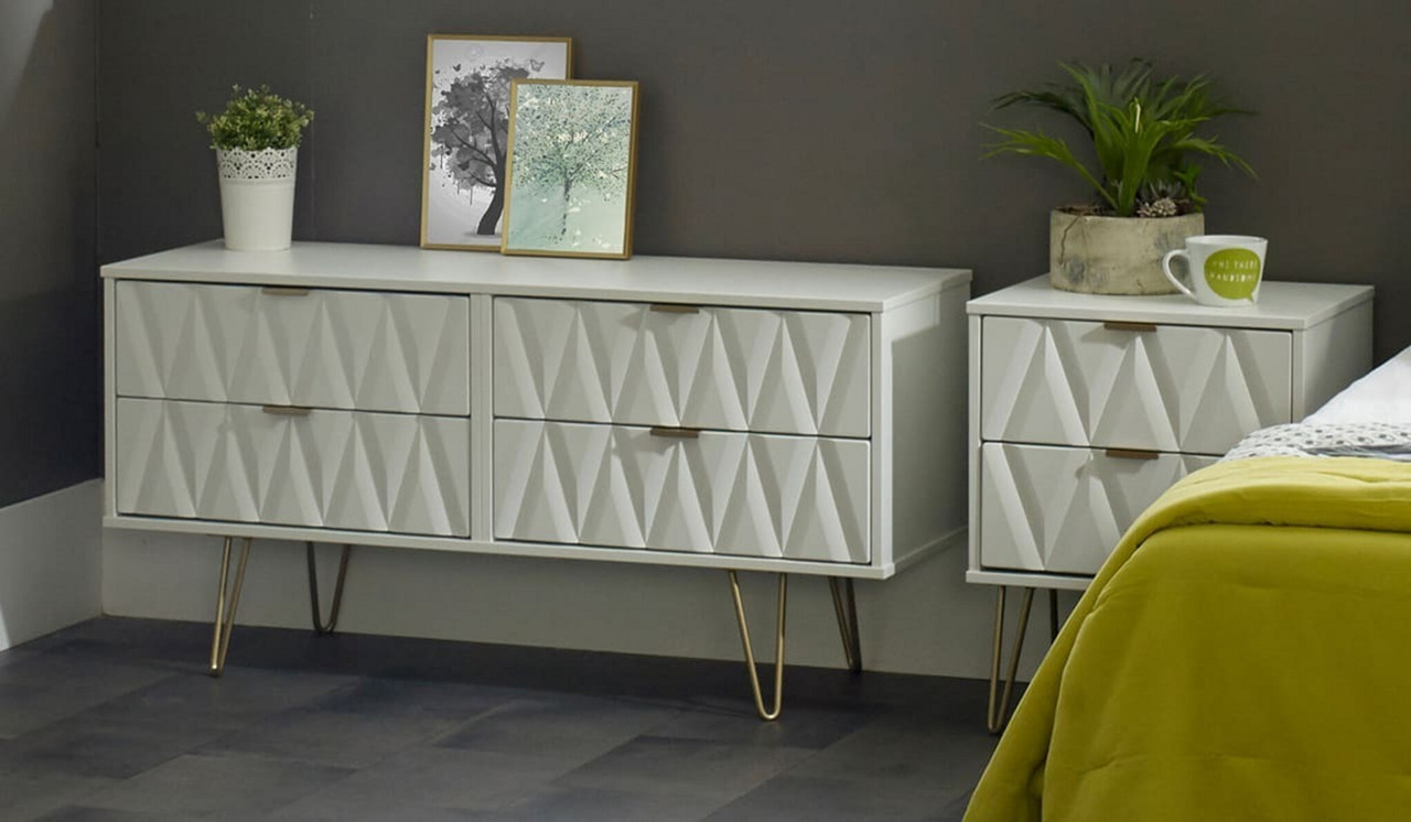 Bexley 1 Drawer Wide Bedside Table 1 Drawer White Matt Gold