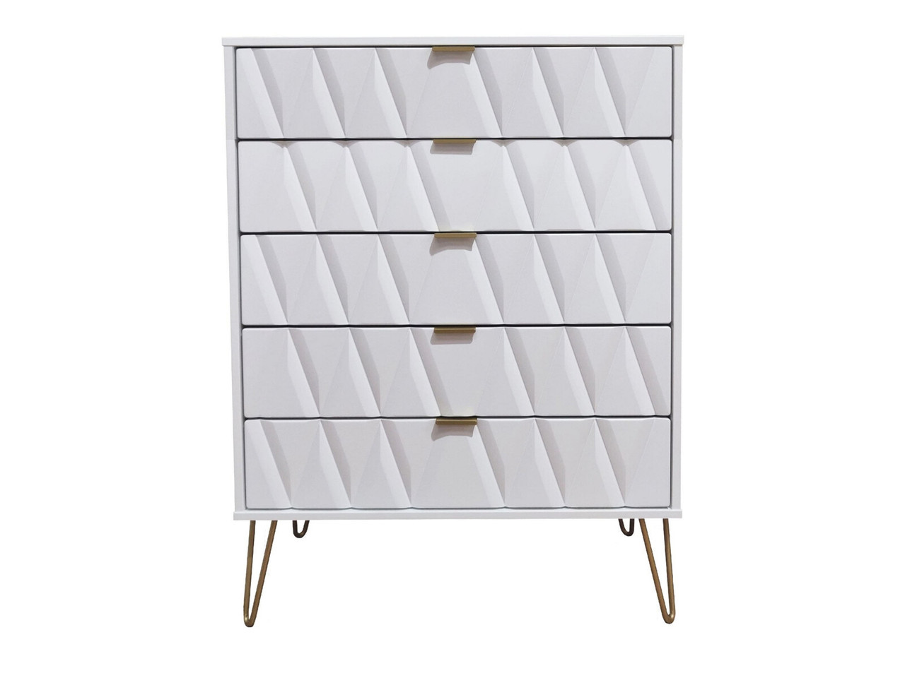 Bexley 5 Drawer Wide Chest Of Drawers 5 Drawers White Matt Gold