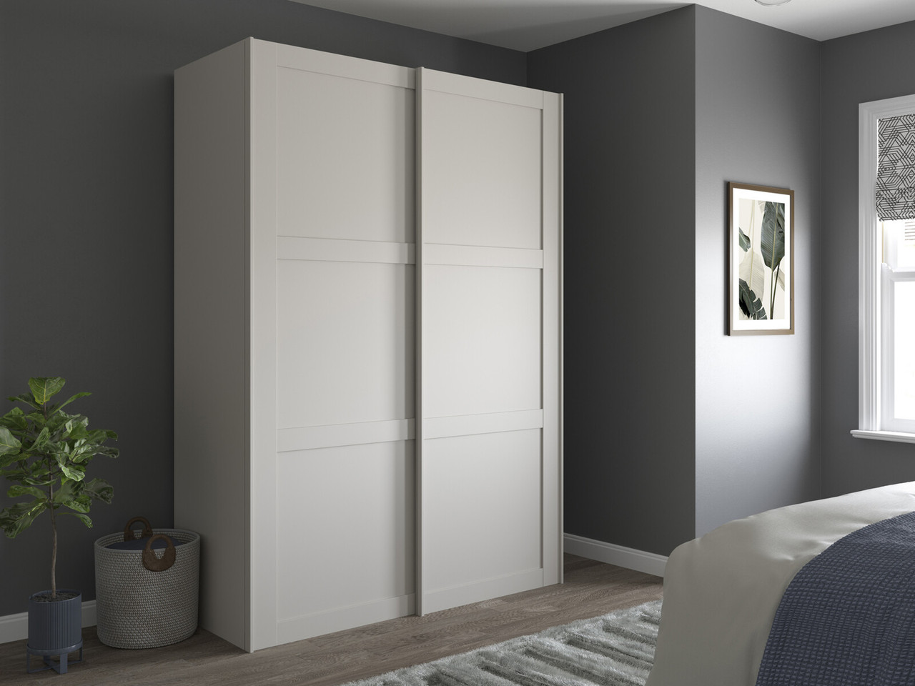 Alster 2 Door Sliding Mirrored Wardrobe 2 Door Sliding Pebble Grey