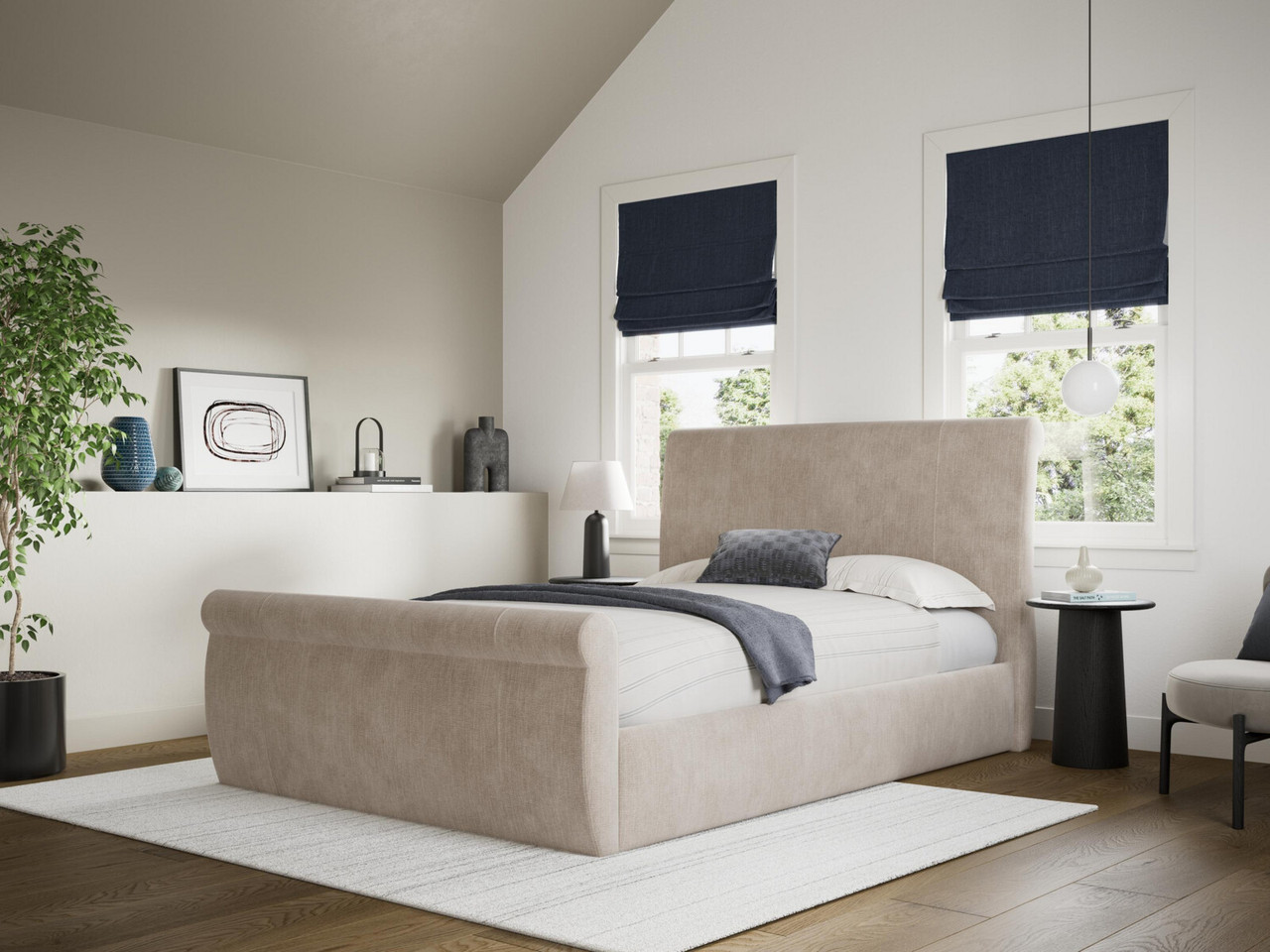 Sudbury Ottoman Bed Frame King Beige Velvet