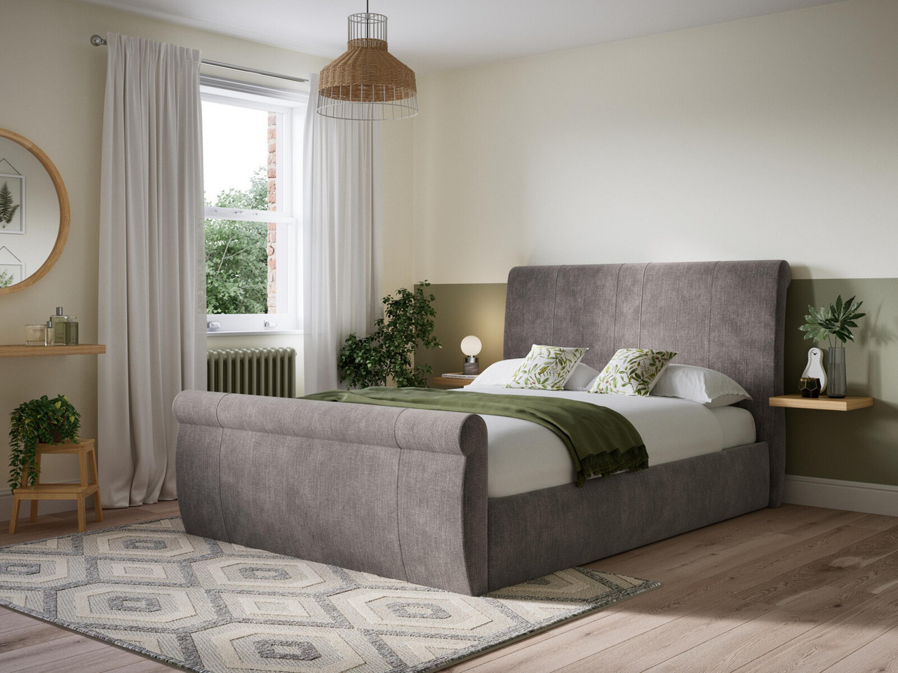 Fernsbury Ottoman Bed Frame King Beige Velvet