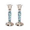 Metal Candlesticks With Blue Design 6.5"