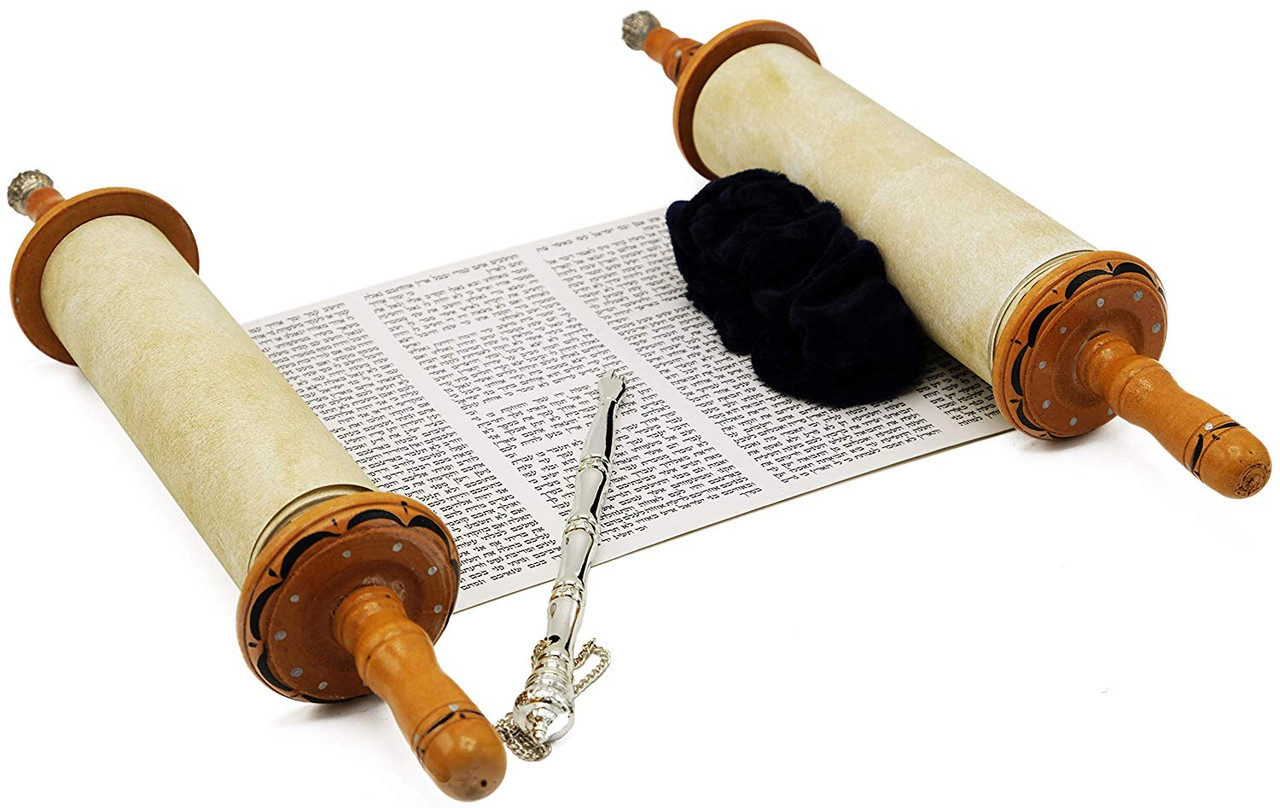 HOUSEOFGAFNI Large 19 Complete Torah Scroll with Velvet Mantel - Hebrew  Sefer Torah for Children - Includes Yad and Breastplate - Great for Simchat