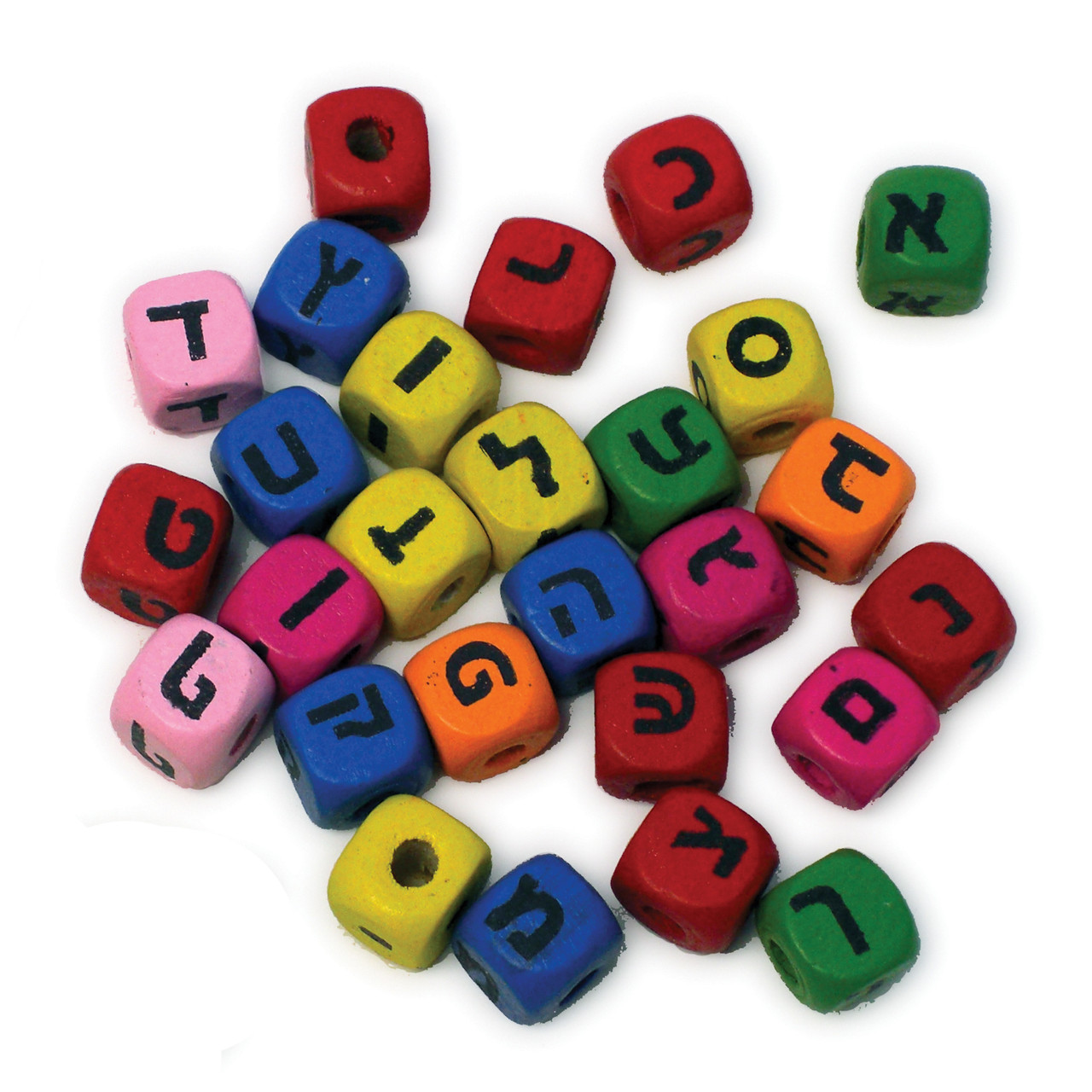 Hebrew Aleph Bet Colorful Wood Beads no Cord