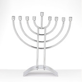 Traditional Steel Menorah, Silver Finish