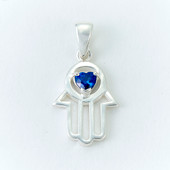 Sterling Hamsa Pendant with Blue Stone