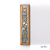 Boxwood Mezuzah with Metal Design - 5"