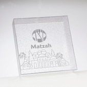 Square Clear Matzah Tray With Glitter