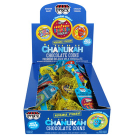 Cholov Yisroel NUT-FREE Milk Chocolate Gelt Coins w. Reusable Chanukah Stickers