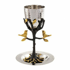 Hammered Kiddush Cup & Tray Branch stem - Tree of Life