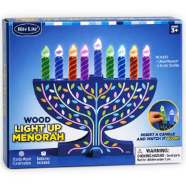 My Play Wood Light Up Menorah w. Acrylic Candles