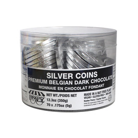 70 Chanukah Silver Chocolate Coins in a Tub