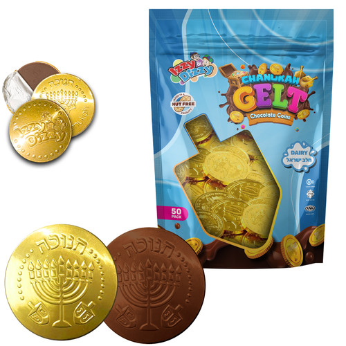 NUT-FREE Milk Chocolate Gelt Coins - 50 Pack in Bag - Cholov Yisroel