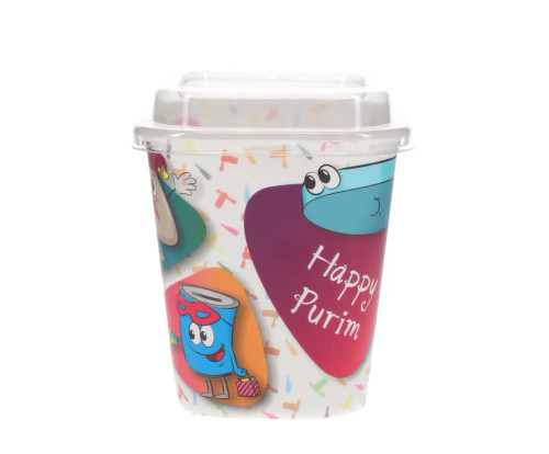 Colourful Purim Plastic Cup with Lid, square on the top, suitable for all your mishloach manot