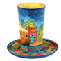 Jerusalem Colorful Wooden Kiddush Cup and Plate