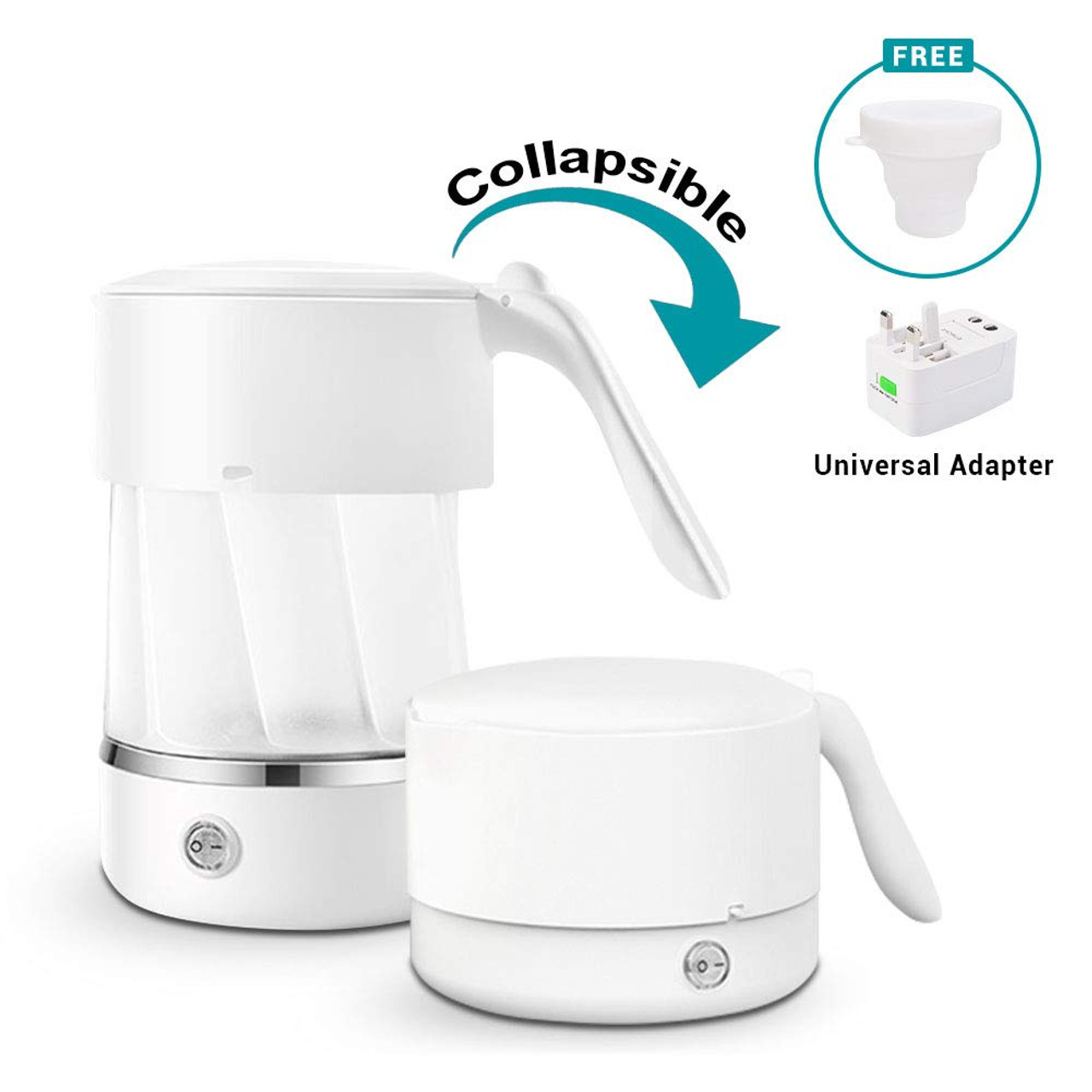 Dace Portable Foldable Electric Travel Kettle, 800ML/27oz, White