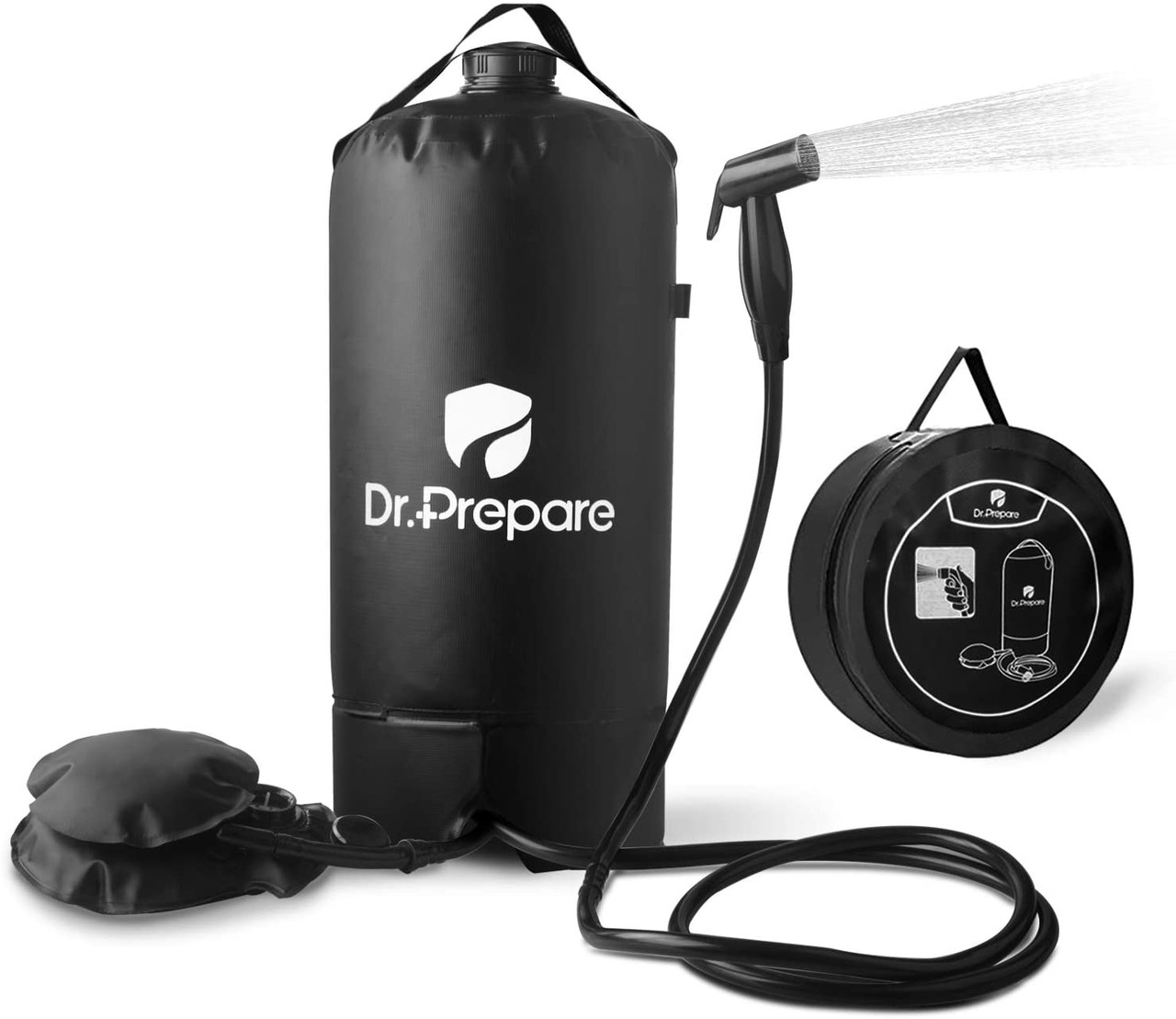  DR.PREPARE Portable Electric Camping Shower, 4 Gallons/15L,  Round, 2 Settings, Rechargeable Air Pump, Constant Spray Nozzle,  Easy-to-Refill Screw Cap, Warm in Sunlight, Pack and Go : Sports & Outdoors