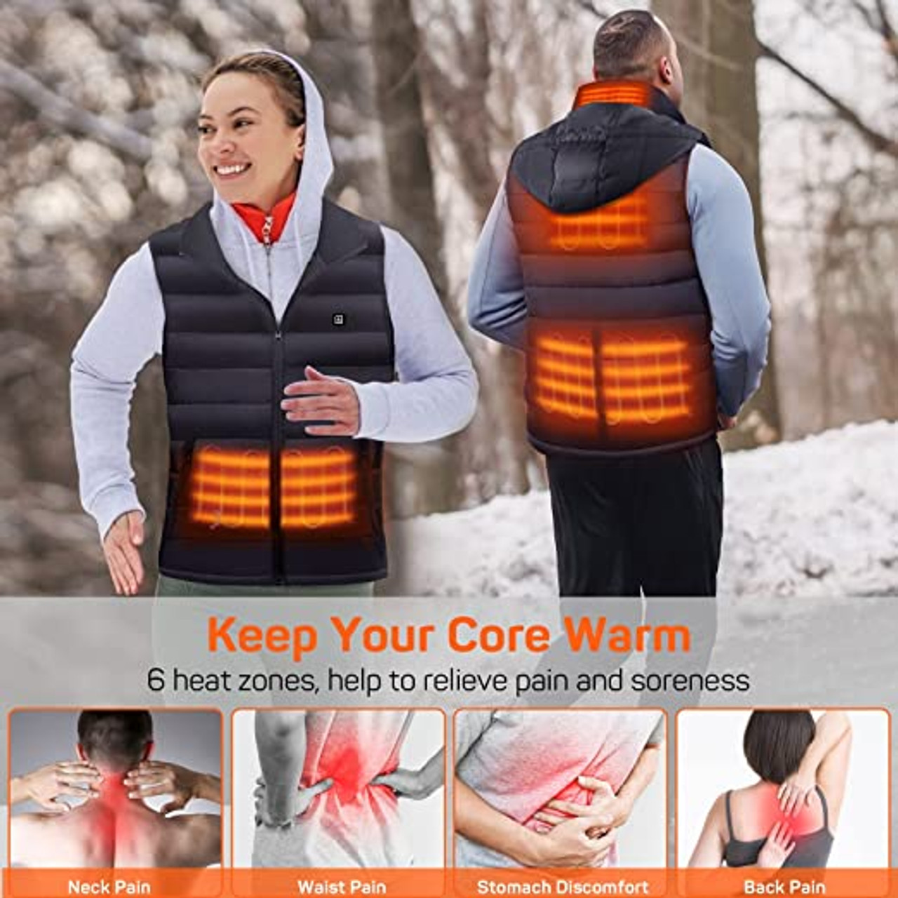 Electric Unisex Heated Vest with Removable Hood