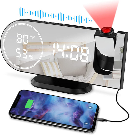 Projection Alarm Clock with Large LED Mirror Screen